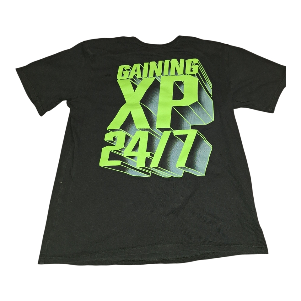 Black T-Shirt with Neon Green Graphic Large 10/12